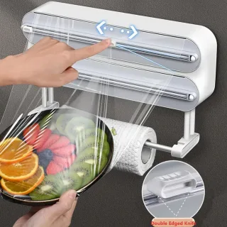 Creative Magnetic Wall-mounted Multifunctional Double-layer Plastic Wrap Cutter Baking Cutter Adjustable Kitchen Supplie