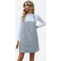 Imily Bela Jeanskleid Damen Gestreiftes Trägerkleid mit Verstellbaren Schultergurten (Packung, 1-tlg., 1per-Pack) Eingrifftaschen