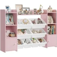 Homfa Spielzeugtruhe, Kinderregal Bücherregal Spiegelregal mit 8 Boxen weiß 138x29x94 cm