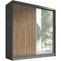 A&J MöbelLand GmbH Schiebetürenschrank LUNO 2-türiger Kleiderschrank mit Spiegel, Lamellen. (TOP ANGEBOT! Geräumiger Schrank mit einer Breite von 200 cm und Spiegel, ideal zur Aufbewahrung von Kleidung und Accessoires. TOP PRODUKT! Wählen Sie das ide