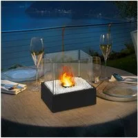 FIVMEN Tischfeuer Ethanol Tischkamin Indoor Outdoor Eckig/Rund Kamin Tischfeuerstelle (inkl Natursteinen, Unendliche Brenndauer, Balkon Deko Garten)