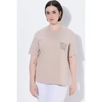 Ulla Popken T-Shirt T-Shirt Ziersteine Brusttasche Rundhals Halbarm