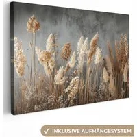 OneMillionCanvasses® Leinwandbild Getrocknete Feldblumen - Grau - Beton, Fotodruck (1 St), Leinwand Bilder Klein, Wand Dekoration Aesthetic 30x20 cm