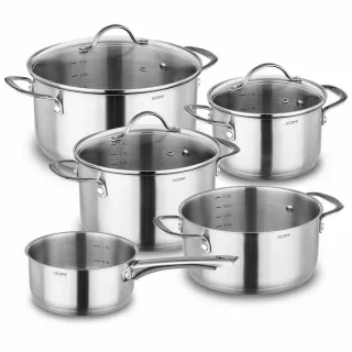 Kopf Topfset, Edelstahl, Metall, Rund, backofengeeignet, Kochen, Töpfe, Topfsets