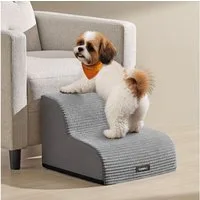 FEANDREA Haustiertreppe 2/3/4-stufig-Hundetreppe,waschbar,rutschfest geringe Neigung für Bett, Sofa, Cord mit Querstreifen, wasserdicht, abnehmbarer waschbarer Bezug