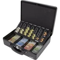 HMF Geldkassette Abschließbare Geldzählkassette mit Münzeinsatz und Geldscheinmulde, 2 Tragegriffe, 30 x 24 x 9 cm, schwarz