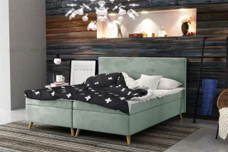 Boxspringbett Schlafzimmerbett Sileno 180x220cm in Stoff Riviera Mint