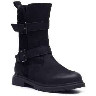 Hush Puppies Celine Schnallenleder Damenstiefel Schwarz
