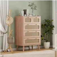 NMCXXO Sideboard Modernes Sideboard aus Holz mit Rattan-Elementen und 5 Schubladen (Set, 1 tlg), Praktisch und stilvoll – Ideal für jedes Wohnzimmer oder Schlafzimmer