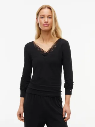 LS TOP W. LACE (EXT.SIZES) Black - Gr. - S