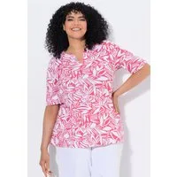 Ulla Popken T-Shirt T-Shirt Blätter A-Linie Tunika-Ausschnitt Halbarm