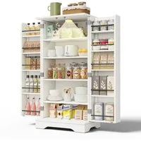 Yorbay Mehrzweckschrank Küchenschrank mit LED-Beleuchtung & verstellbaren Regalen (120×60×40 cm) Speiseschrank Wohnzimmerschrank mit Türfächern
