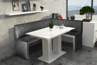 Eckbankgruppe 196x142 cm ROBIN XL L Vin..Schwarz/ Tisch DANTE Weiss