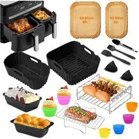 SURFOU Backform Heißluftfritteuse Zubehör 28-tlg set für Tefal Dual Easy Fry EY9018, (29-tlg Heißluftfritteuse Zubehör Set für Tefal EY9018 & weitere Dual-Airfryer, Tower T17099, Salter EK5729 – ideal für 3,1L + 5,2L Air Fryer. 29-tlg), Isolate oil s