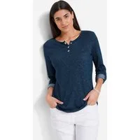 bonprix Langarmshirt im Henley-Look, mit krempelbaren Ärmeln, abgerundeter Saum