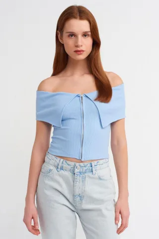 Damen Crop-Top mit schulterfreiem Design und Reißverschluss