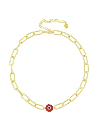 Fashionbox Kette Messing vergoldet mittig Auge rot