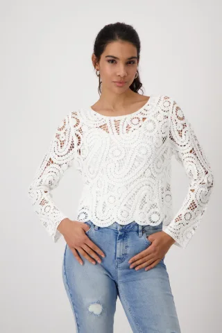 monari - Pullover mit Cornelly-Häkelmuster off-white - Gr. - 40