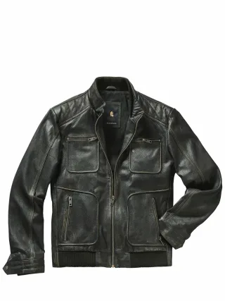 Mey & Edlich Herren Rub-off-Lederjacke Schwarz Lammnappa