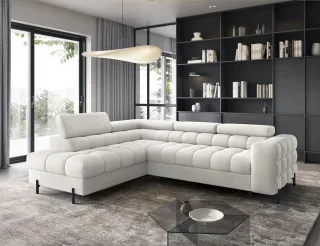 Ecksofa mit Schlaffunktion Sofa AMARA Stoff Aphrodite Weiß Ottomane Links