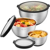 SILBERTHAL Rührschüssel Servierschale Salatschüssel 3er Set, Edelstahl, (3-tlg), Rutschfest dank Silikonboden, mit integrierter Skala