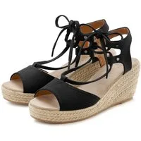 LASCANA Sommerschuh, offener Schuh, Sandale, Sandalette, Keilsandalette mit Keilabsatz, Bast-Optik & Schnürung VEGAN