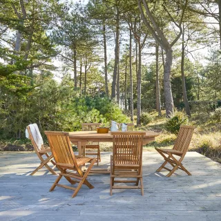 Ovale Outdoor Sitzgruppe aus massiver Akazie Capri 180 6 Stühle