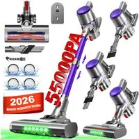 Adormii Akku-Hand-und Stielstaubsauger Akku staubsauger 55000Pa/50Min, Staubsauger Kabellos HEPA*4, 5-stufiges-8-Loch-Filtersystem,LED und V-förmige Anti-Tangle-Bürste, 58dB leise,für Teppich,Hartböden&Tierhaare
