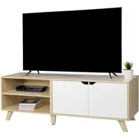 relaxdays TV-Bank TV Lowboard 6 Fächer, Holzoptik-Weiß