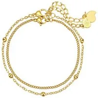 Hey Happiness Armketten Set Damen Edelstahl, 18K Gold Roségold, 2er Layer Set Kugel Rolo Kette Armband, wasserfest