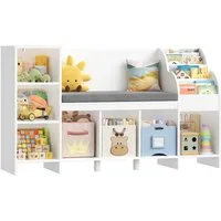 HOMECHO Spielzeugtruhe, Bücherregal Kinder mit Kissen und 7 Ablagefächern Weiß
