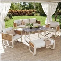 Flieks Gartenlounge-Set, 7-Sitzer PE-Rattan Gartenmöbel Balkonset mit verstellbaren Fußpads
