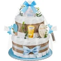 Timfanie Windeln Windeltorte, Boho Baby-Cake, blau, 0-8 Monate (Handgefertigtes Geschenk - In Folie gehüllt, mit Schleifen verziert, 37-St., 20x Pampers Premium, wertige Accessoires), Das Perfekte Geschenk zur Geburt oder Babyparty.