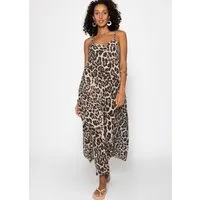 SASSYCLASSY Strandkleid Sommerkleid Damen lang aus transparentem Musselin Fließendes Maxi Musselinkleid ausgestellt aus Baumwolle in Leo Print