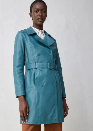 bonprix Leder-Trenchcoat aus Lammnappa, petrol, Gr.48, stilvoller Leder-Trenchcoat, aus Nappaleder