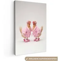 OneMillionCanvasses® Leinwandbild Hühner - Bademantel - Schrittzapfen - Absätze, Fotodruck (1 St), Leinwand Canvas Wandbild, Wanddekoration 20x30 cm