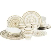 CreaTable Kombiservice Mandala Gold Gold-Weiss (16-tlg), 4 Personen, Steinzeug