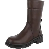 Ital-Design Moderne Damen-Stiefel mit mittelhohem Schaft und rutschfester Sohle Plateaustiefelette (90649148) Blockabsatz Stiefeletten in Braun