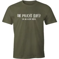 MoonWorks Print-Shirt Herren T-Shirt Die Pflicht ruft Sag ihr ich ruf zurück Fun-Shirt Spruch-Shirt Moonworks® mit Print