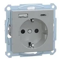 Schutzkontakt Steckdose mit USB Ladegerät, Typ MEG2367-0460, Unterputz, 16 Ampere, 250 Volt aluminium, Retail