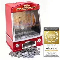 Goods+Gadgets Spiel Münzschieber-Spielautomat – Arcade-Spiel mit Ton, Licht und 100 Münzen, Coin-Pusher Geldspielautomat, Glückspiel-Automat