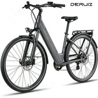 DERUIZ E-Bike Cityrad 28 Zoll, Quartz 2.0/SUV, max. 160km, Drehmomentsensor, Bluetooth+APP, 8 Gang SHIMANO Altus RD-M310 Schaltwerk, Kettenschaltung, Heckmotor, 644 Wh, (5 Stufen, Aluminium-Schutzbleche), Quartz 2.0, nur 20kg, Lockout-Federgabel, Ele