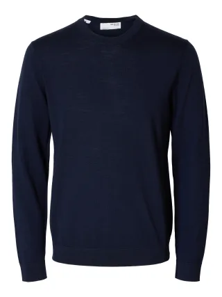 selected men - SLMTRAY LS KNIT REG MERINO CREW NOOS Navy Blazer - Gr. - S