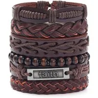Zaewry Armband 4/6-teiliges Punk-Armband-Set für Herren, Schwarzes Lederarmband, Gothic geflochtener Armreif