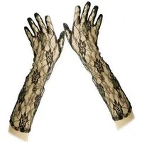 Fries Abendhandschuhe 1 Paar Schwarze Spitzen Handschuhe lang 40 cm Netz Karneval Fasching