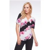Passioni T-Shirt mit diagonalen Streifen und Blumendruck