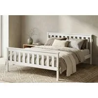 Home Collective Holzbett Einzelbett Doppelbett Bettgestell mit Lattenrost & Kopfteil Kiefer (Größe: 90×200, 120×200, 140×200, 160×200), Massivholzbett mit Lattenrost & Kopfteil Weiß