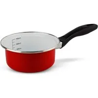 Schäfer Elektronik Bratentopf Stieltopf Stiel-Kochtopf Metallic-Rot Topf Kochtopf, robuste Stahllegierung - langlebige Emaillebeschichtung, Kapazität: 0,75 Liter