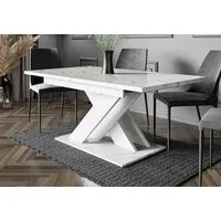 Home Collective Esstisch ausziehbar Tisch Küchentisch Esszimmertisch Ausziehtisch (Esszimmer Küche Wohnzimmer Esstisch erweiterbar), modernes Design mit X-Gestell, 140-180 x 80 cm Weiß Marmor-Optik