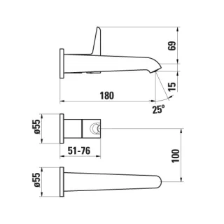 LAUFEN 2-Loch Waschtischarmatur Unterputz PURE für SimiBox 2-Point Festauslauf Ausladung 180mm PVD T HF901722428000